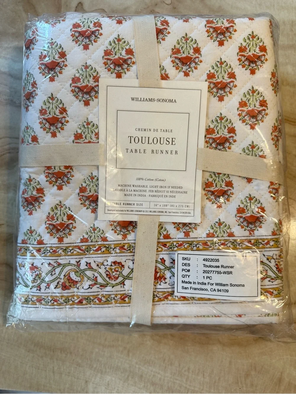 NWT WILLIAMS SONOMA TOULOUSE COTTON TABLE RUNNER 🤩 16” X 108”